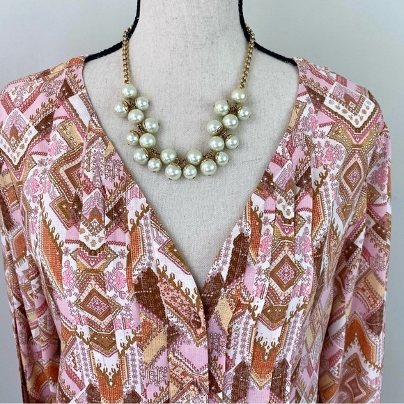 J.Jill peach Neutral tones Geometric pattern pop over top size M - Picture 6 of 15